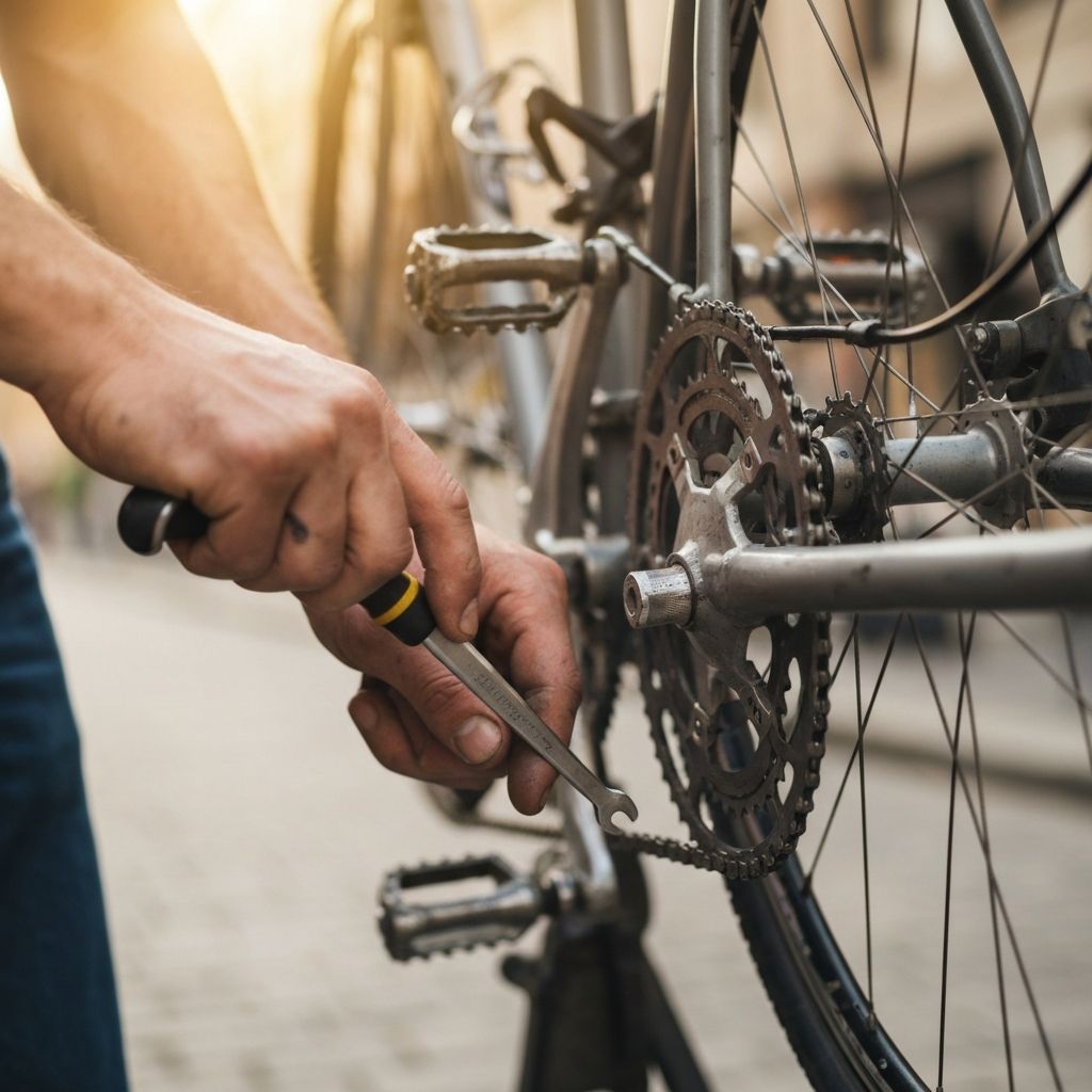 자전거 수리 전문가가 현장에서 수리하는 모습